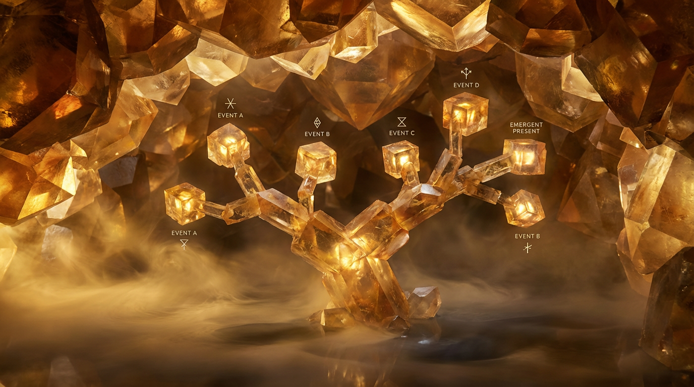 Visualization of the Actual Domain showing crystallized events and emergent time